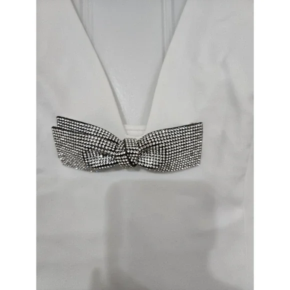 Zara Jeweled Bow Deep V Sleeveless Top White Size M NWOT - Picture 4 of 13